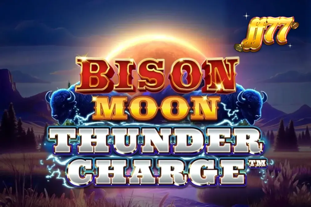 Cena cinematográfica do slot Bison Moon: Thunder Charge com bisão e relâmpagos